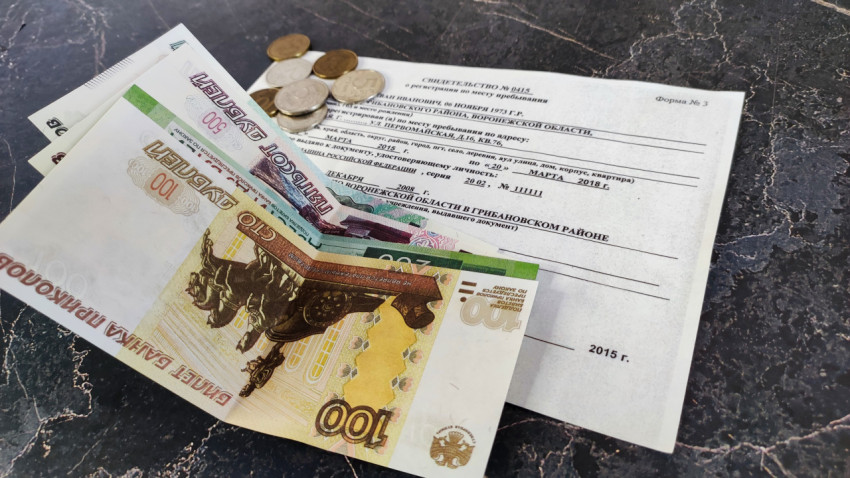 Регистрация по месту пребывания и деньги на мраморном столе