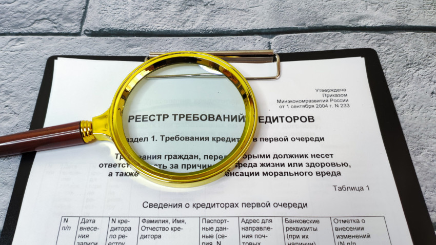 Лупа увеличивает текст в реестре требований кредиторов
