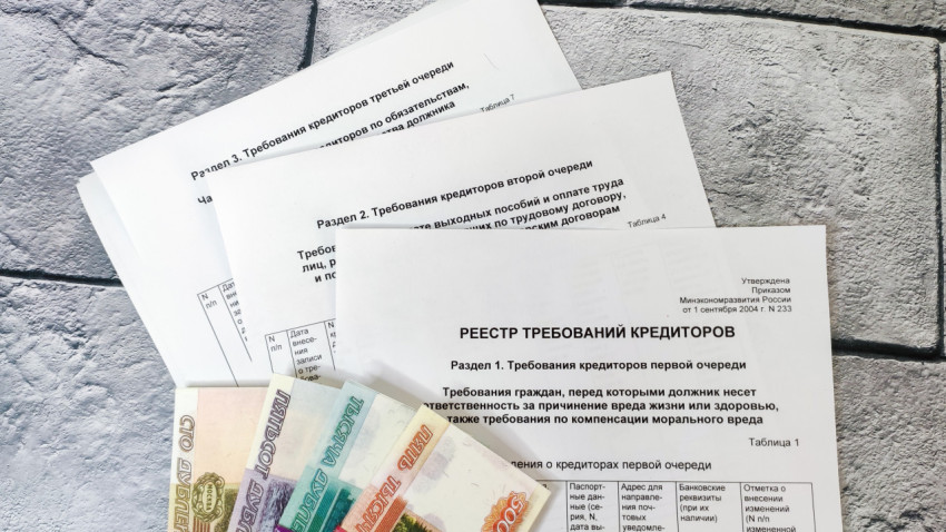 Реестр требований кредиторов с купюрами на фоне