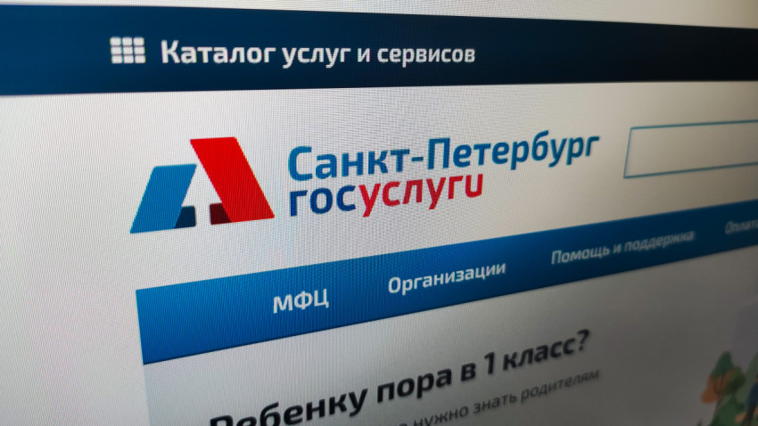 Интерфейс портала госуслуг Санкт-Петербурга на экране монитора