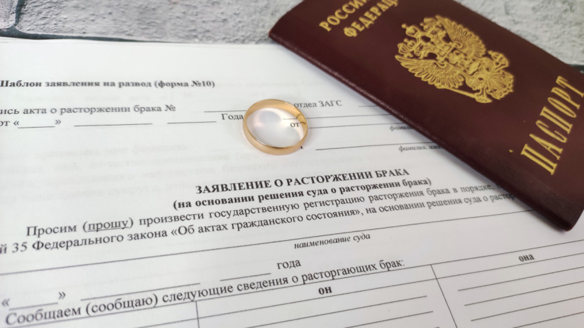 Заявление о расторжении брака с кольцом и паспортом на фоне