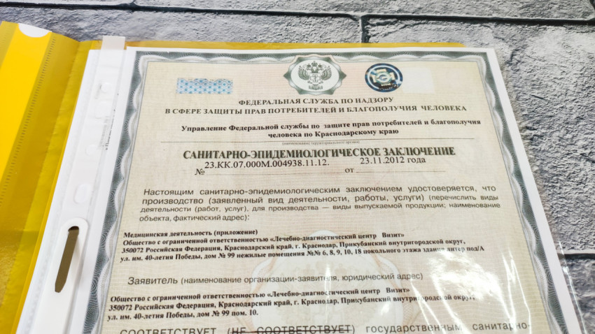 Санитарное заключение в папке с жёлтым корешком