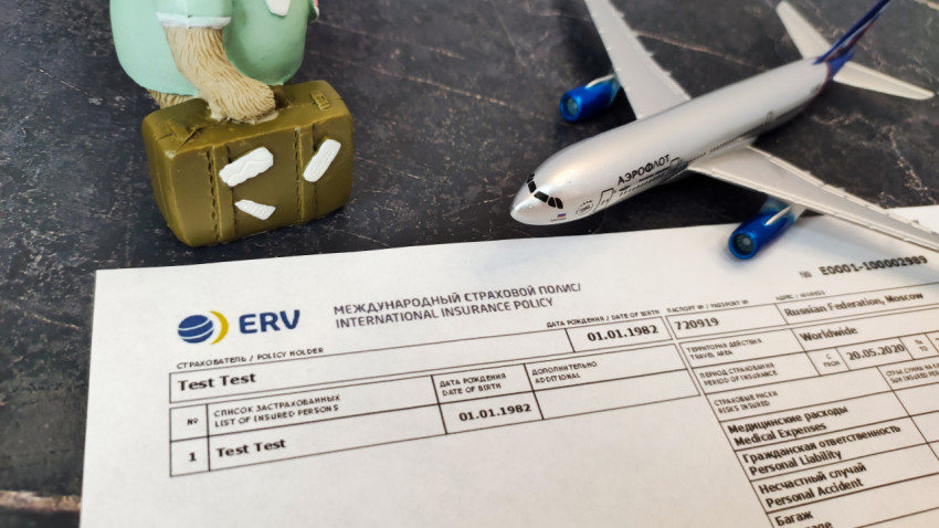 Полис ERV с моделью самолёта и фигуркой ленивца на фоне