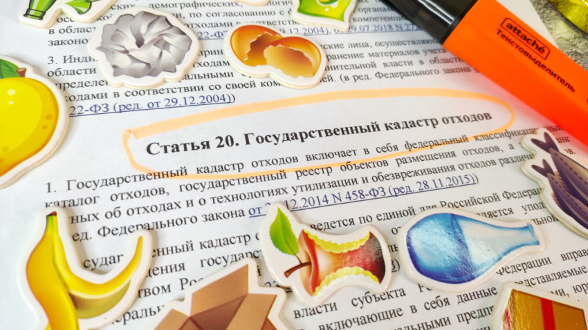 Статья о кадастре отходов с подчёркиванием и игрушечным мусором