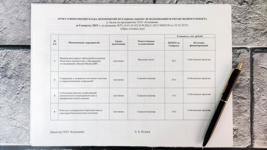 Отчет по охране водного объекта за I квартал 2019 года