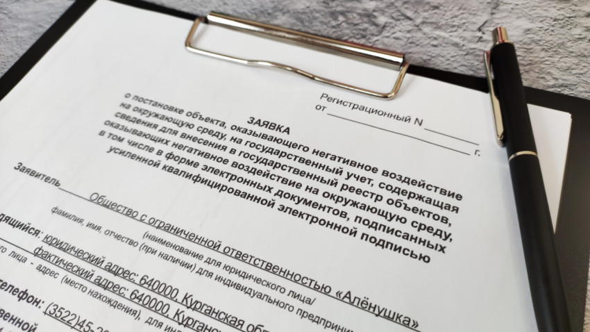 Фрагмент заявки о постановке объекта на экологический учет