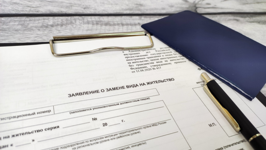 Заявление о замене вида на жительство с ручкой и синим документом