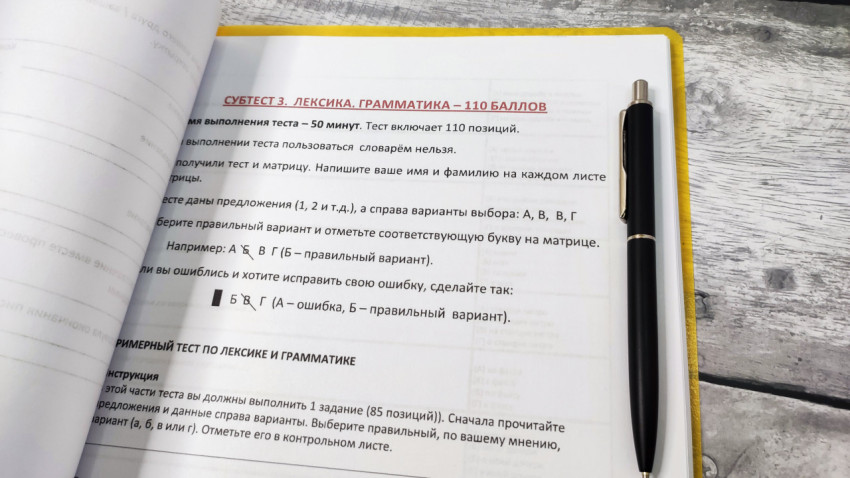 Инструкции к тесту по лексике и грамматике с ручкой на странице