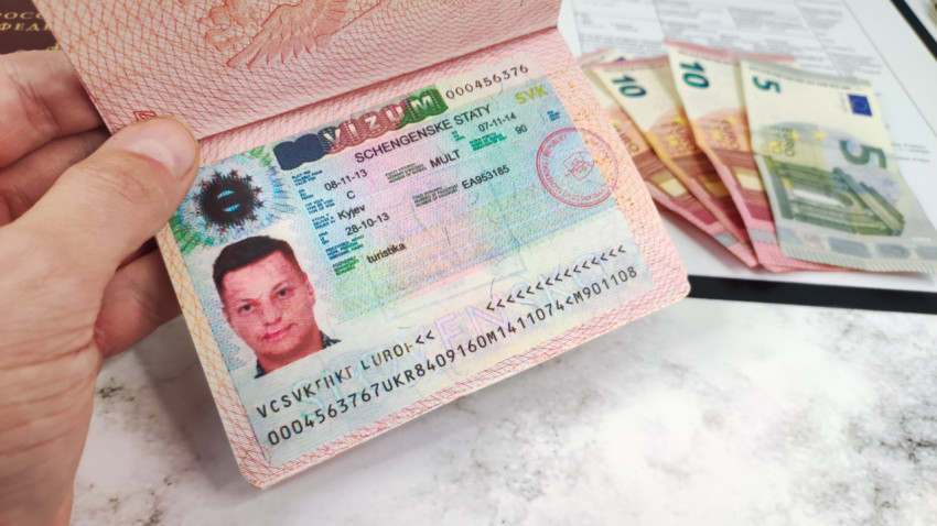 Шенгенская виза Словакии с евро на фоне