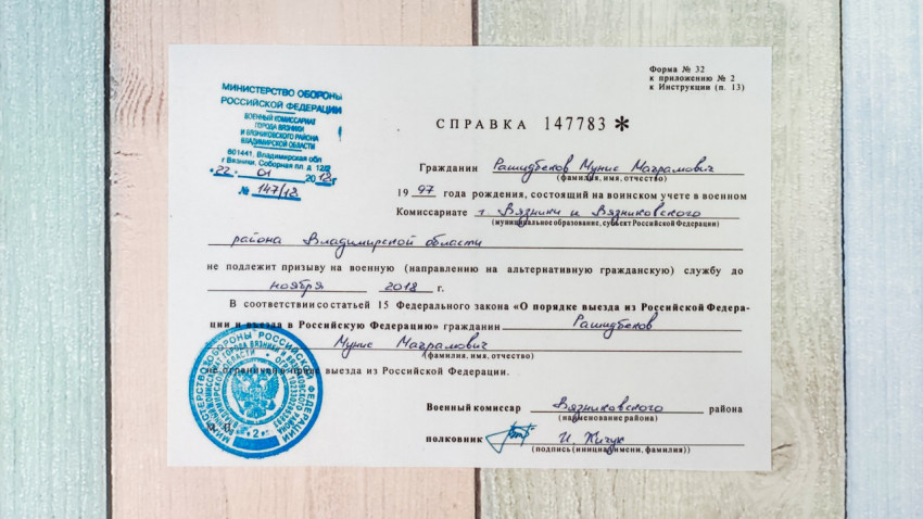 Справка по форме 32 из военного комиссариата России