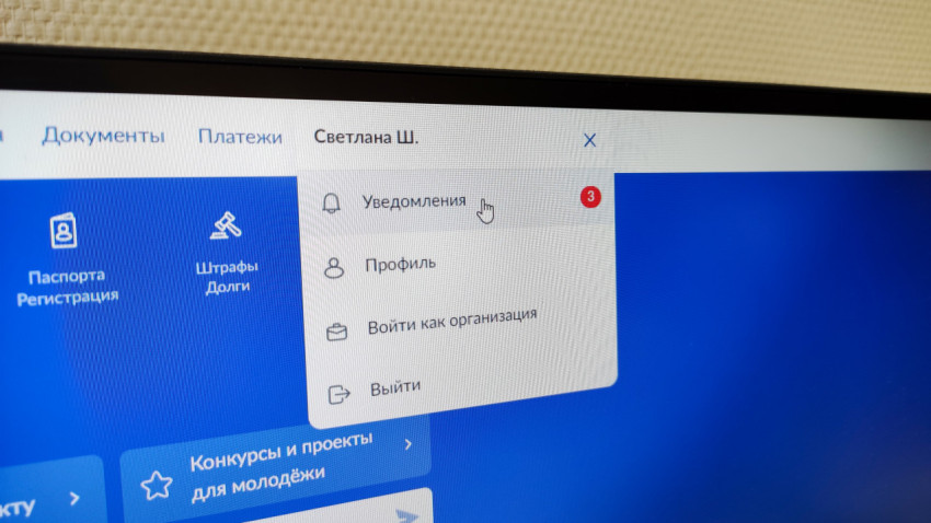 Личный кабинет на портале госуслуг с уведомлениями