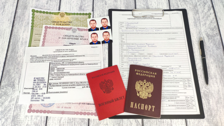 Комплект документов с паспортом и военным билетом России