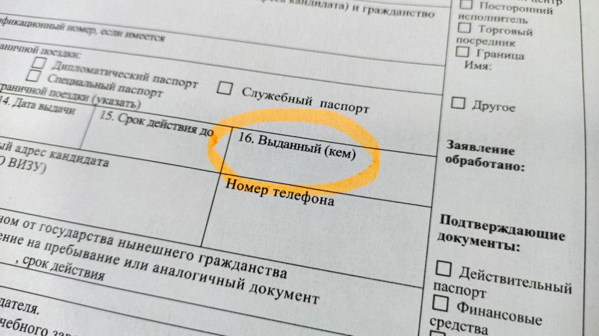 Заполнение анкеты с графой «Выданный кем» для оформления документов