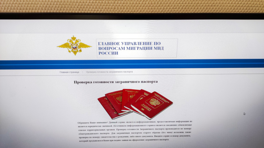 Страница сайта МВД России о проверке готовности загранпаспорта