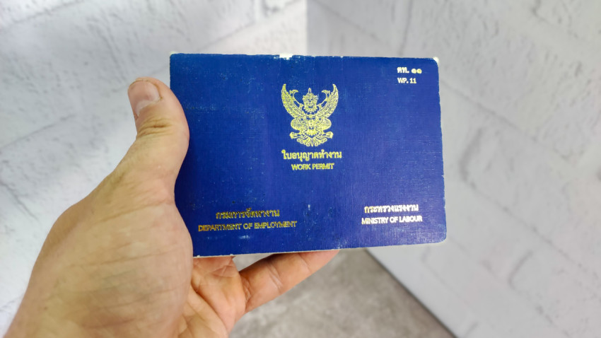 Рабочий пермит Таиланда в руке