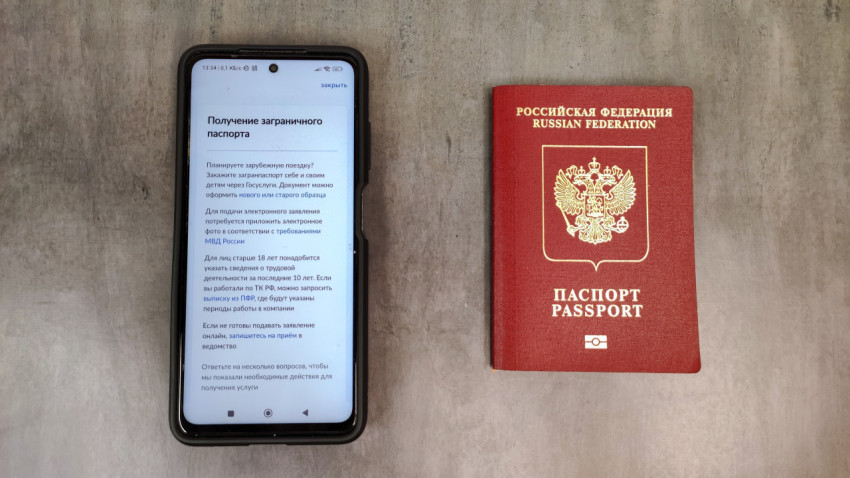 Смартфон с порталом Госуслуг и заграничный паспорт Российской Федерации