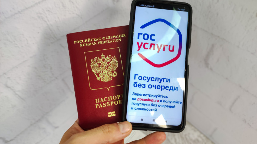 Загранпаспорт РФ и смартфон с приложением «Госуслуги»