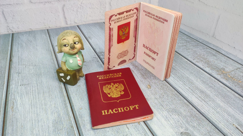 Загранпаспорта РФ рядом с фигуркой путешественника