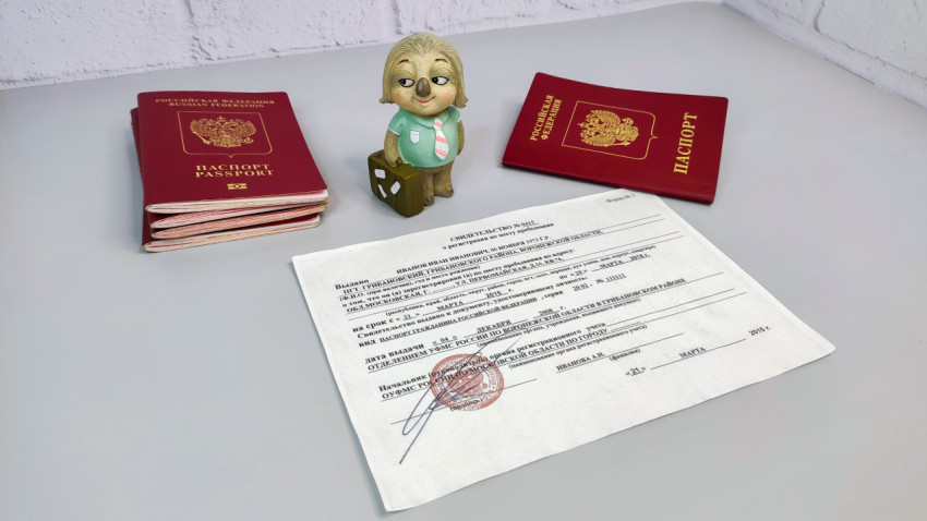 Свидетельство о регистрации и загранпаспорта на столе