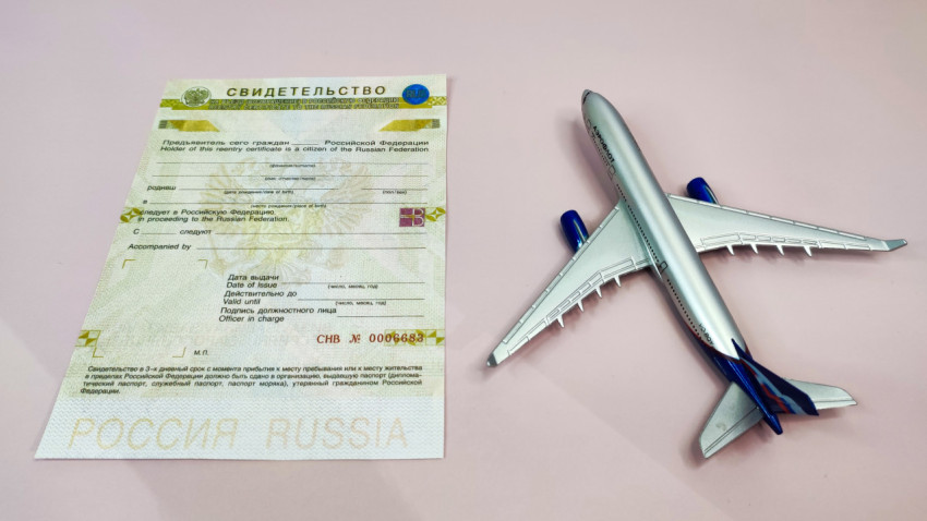 Свидетельство на возвращение в РФ и модель самолета