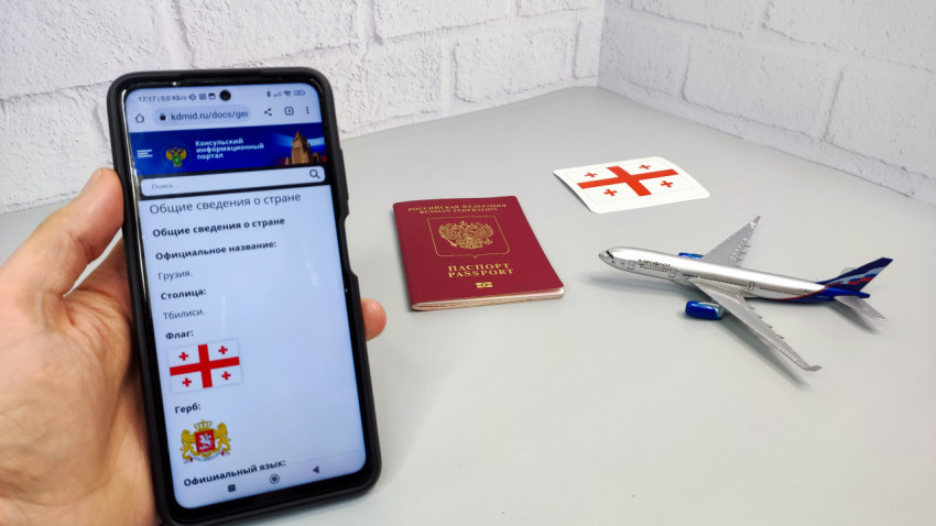 Смартфон с информацией о Грузии и российский загранпаспорт