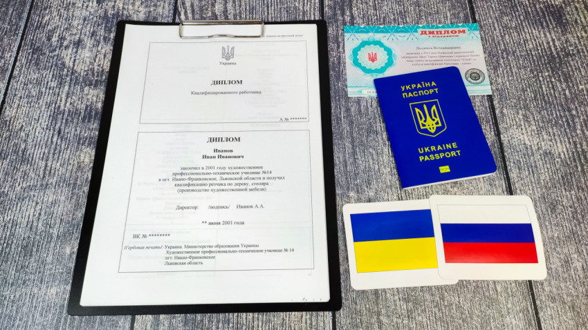 Перевод украинского диплома на русский язык и паспорт Украины с флагами