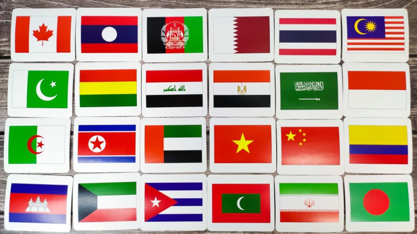 Карточки с флагами азиатских и ближневосточных стран