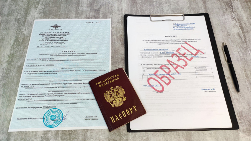 Справка об отсутствии судимости, заявление на апостиль и паспорт гражданина РФ