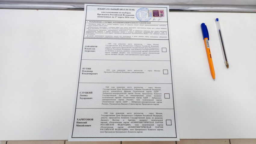 Избирательный бюллетень для голосования на выборах президента России 2024 года