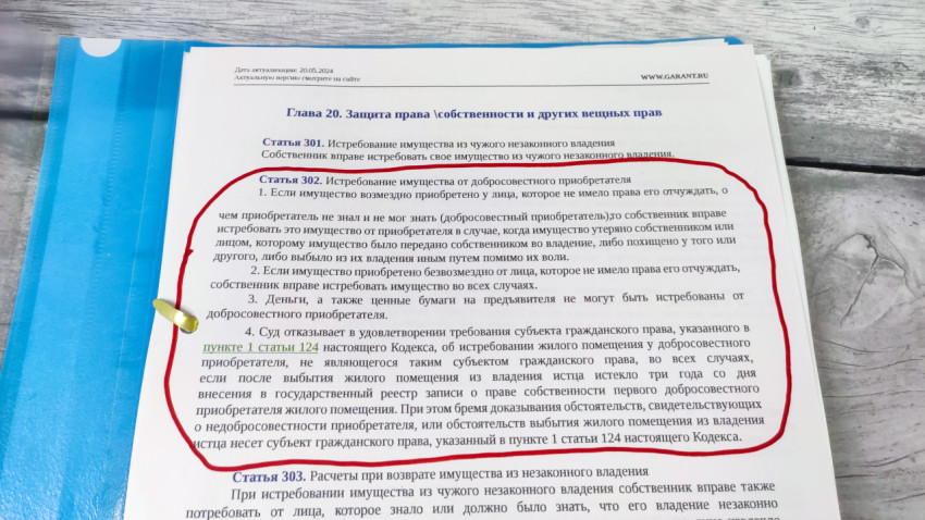 Статья 302 ГК РФ в папке с документами