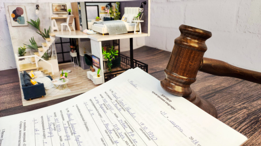 Договор о купле-продаже квартиры рядом с макетом интерьера