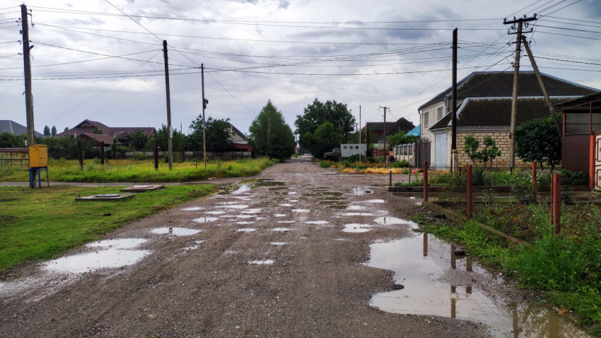 Грунтовая дорога с лужами в жилом секторе
