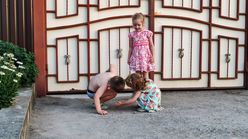 Дети играют возле ворот частного дома