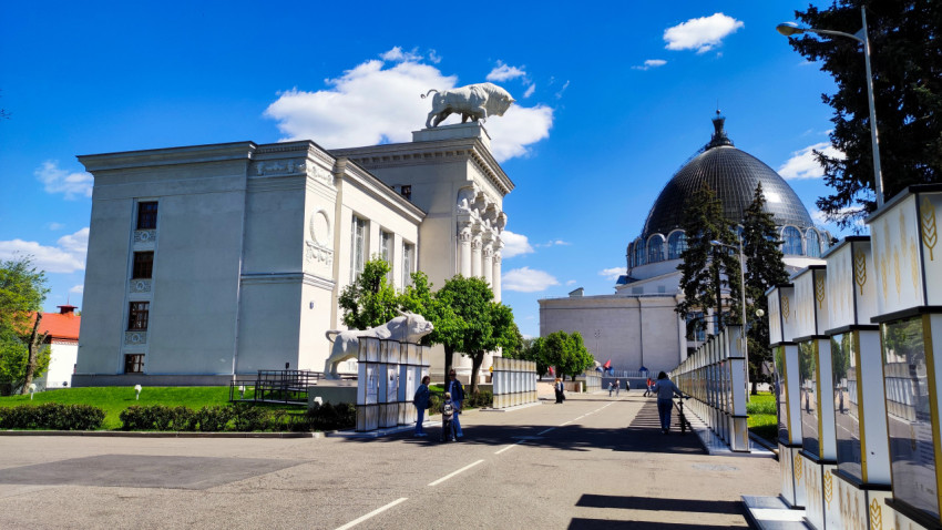 Павильон «Мясная промышленность» и купол павильона №34 «Космонавтика и авиация»