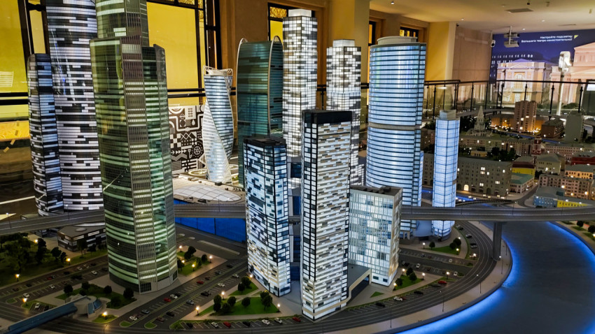 Макет современной застройки Москвы с высотными зданиями