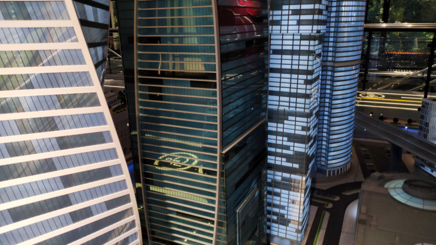 Фрагмент макета высотной застройки с офисными зданиями