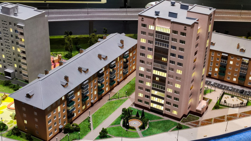 Макет жилого квартала с многоэтажной застройкой