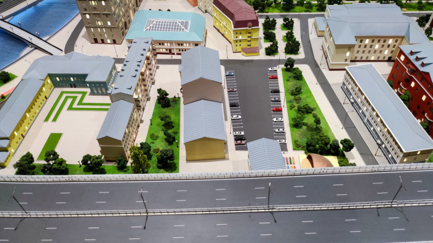 Макет квартальной застройки с общественными зданиями