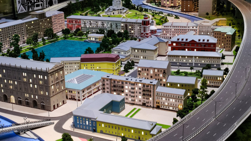 Историческая и жилая застройка в городском макете