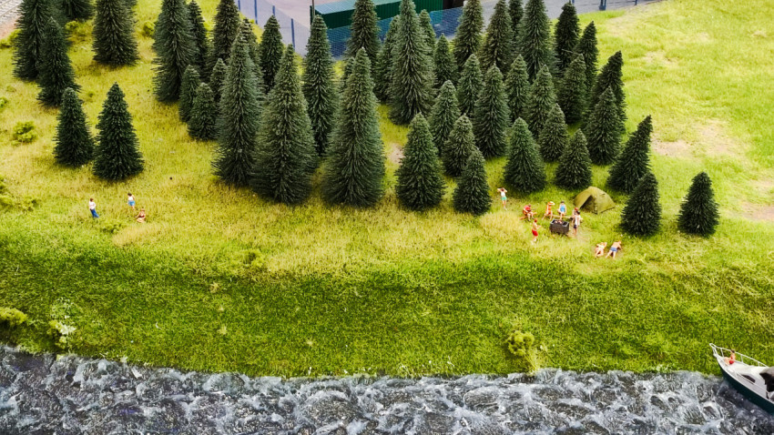 Макет природной зоны с лесом и рекой