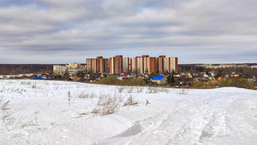 Панорама деревни Сашино Ленинградской области с холма Троицкая гора