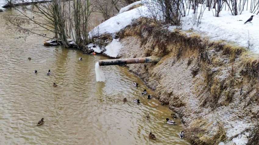 Трубопровод сбрасывает воду в реку