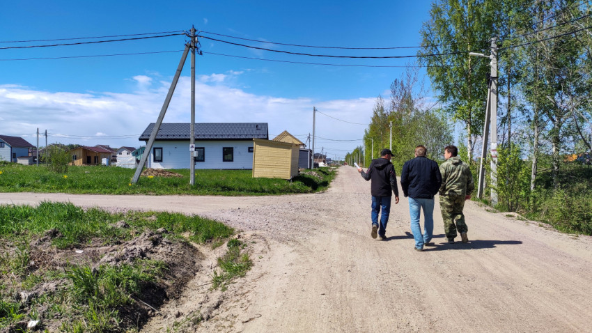 Прогулка по поселку в ясный солнечный день с друзьями