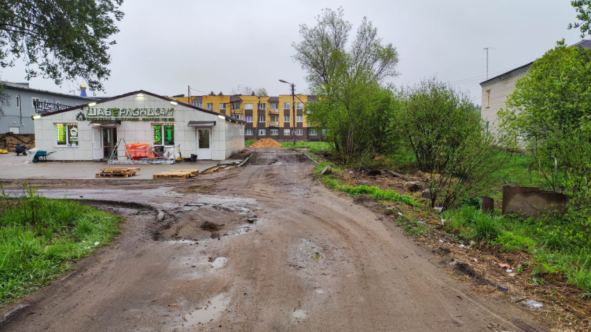 Промышленная территория со стройплощадкой в сером пейзаже
