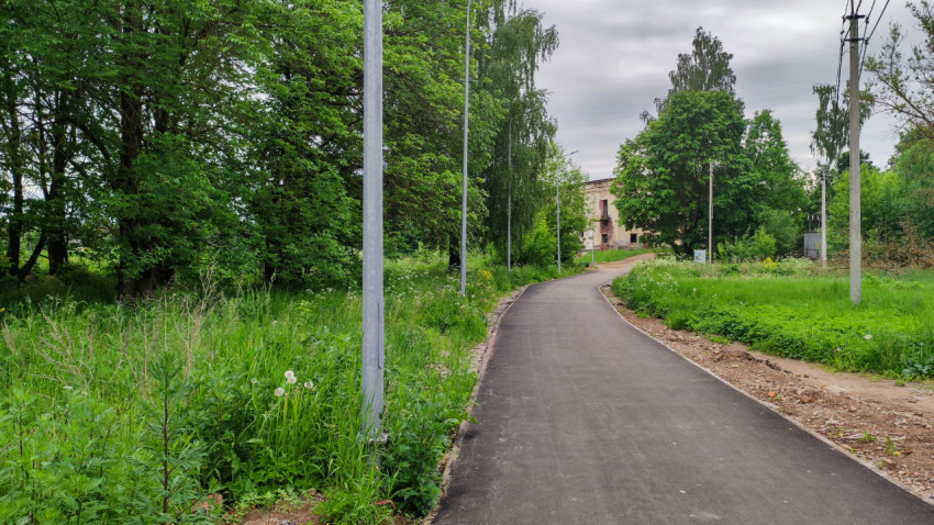 Прогулочная дорожка среди зелени в спокойном городском районе