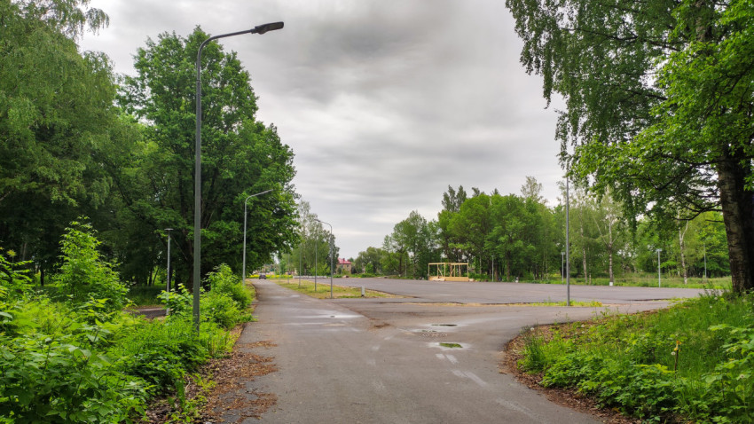 Новый парковочный участок среди деревьев в парке