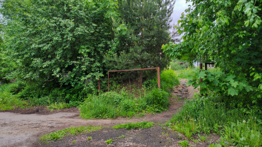 Зеленая тропинка рядом с заброшенным забором