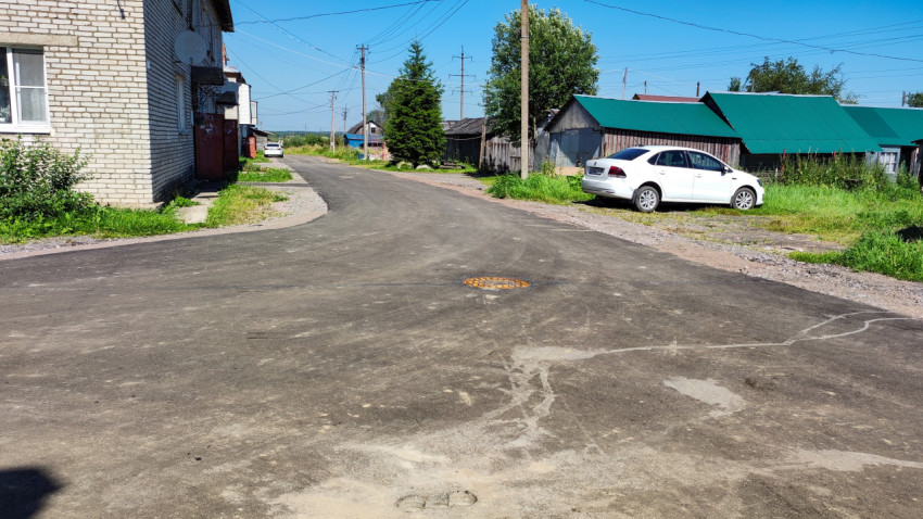 Новая асфальтированная улица в жилом районе с припаркованным автомобилем