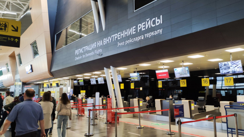 Зона регистрации на внутренние рейсы в аэропорту Казани