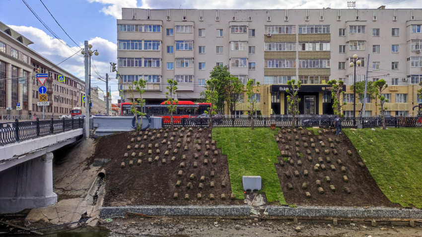 Озеленение склона канала Булак в центре Казани